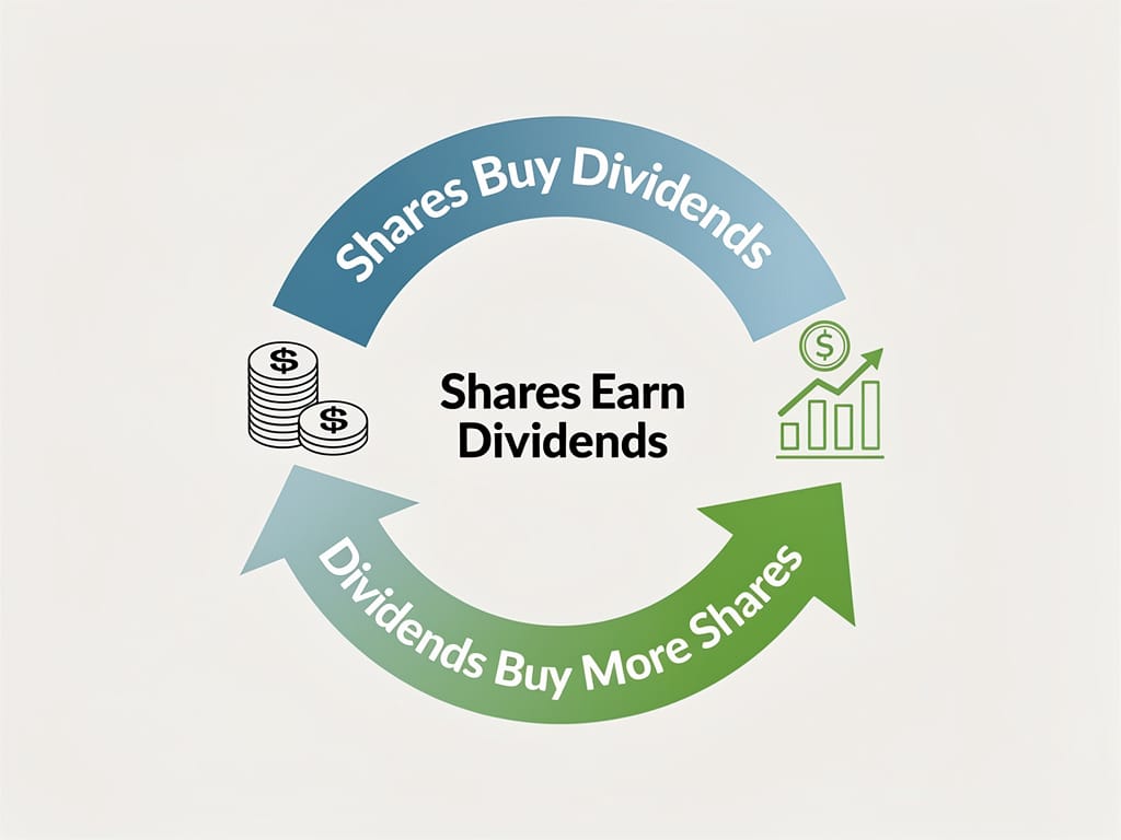 A diagram showing the cycle of a Dividend Reinvestment Plan (DRIP)